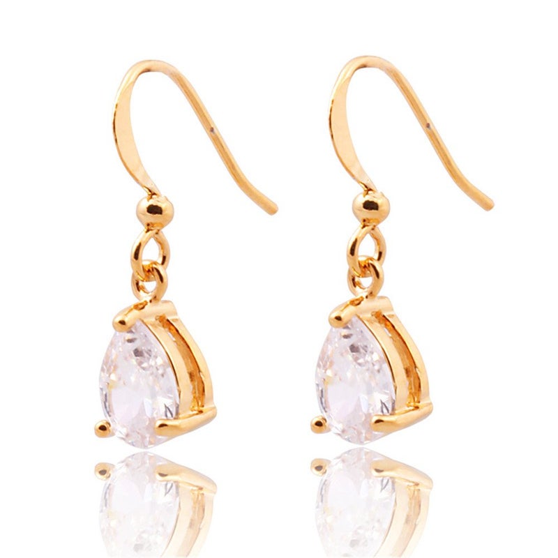RIZILIA Dangle Drop Pierced Earrings with Pear Cut CZ White Cubic Zirconia in 18K Yellow Gold Plated, Simple Modern Elegant - Image 3